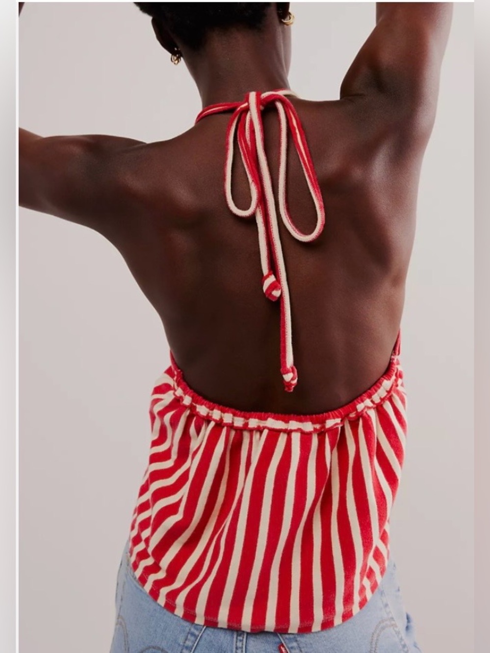 Free People 🆕 Coastal Town Red Striped Halter Top size X large - Picture 4 of 12